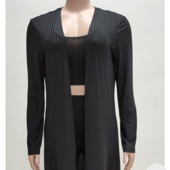 Black 3 Piece Rib Casual Set - Picture 2 of 4